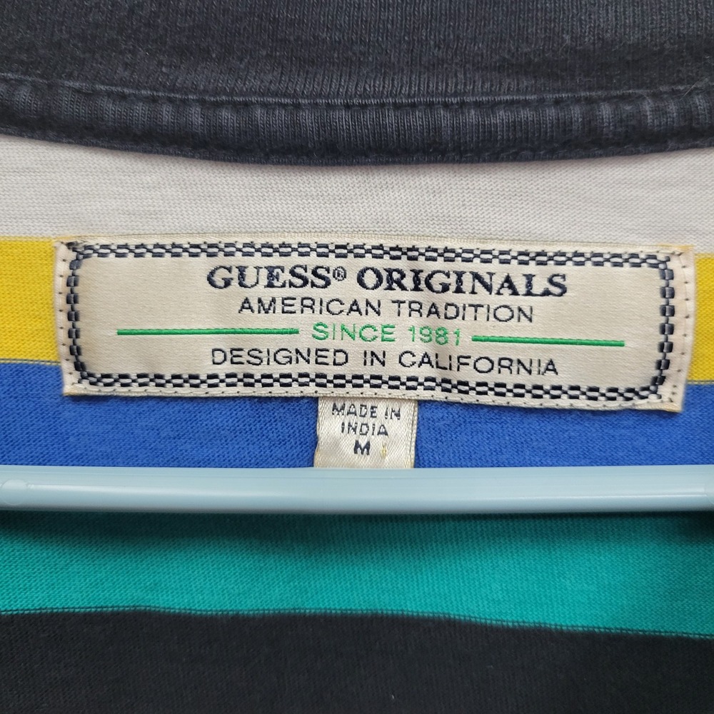 GUESS Originals Striped Logo Tshirt Mens Sz M Y2K Retro Streetwear Skater Casual - Picture 6 of 8